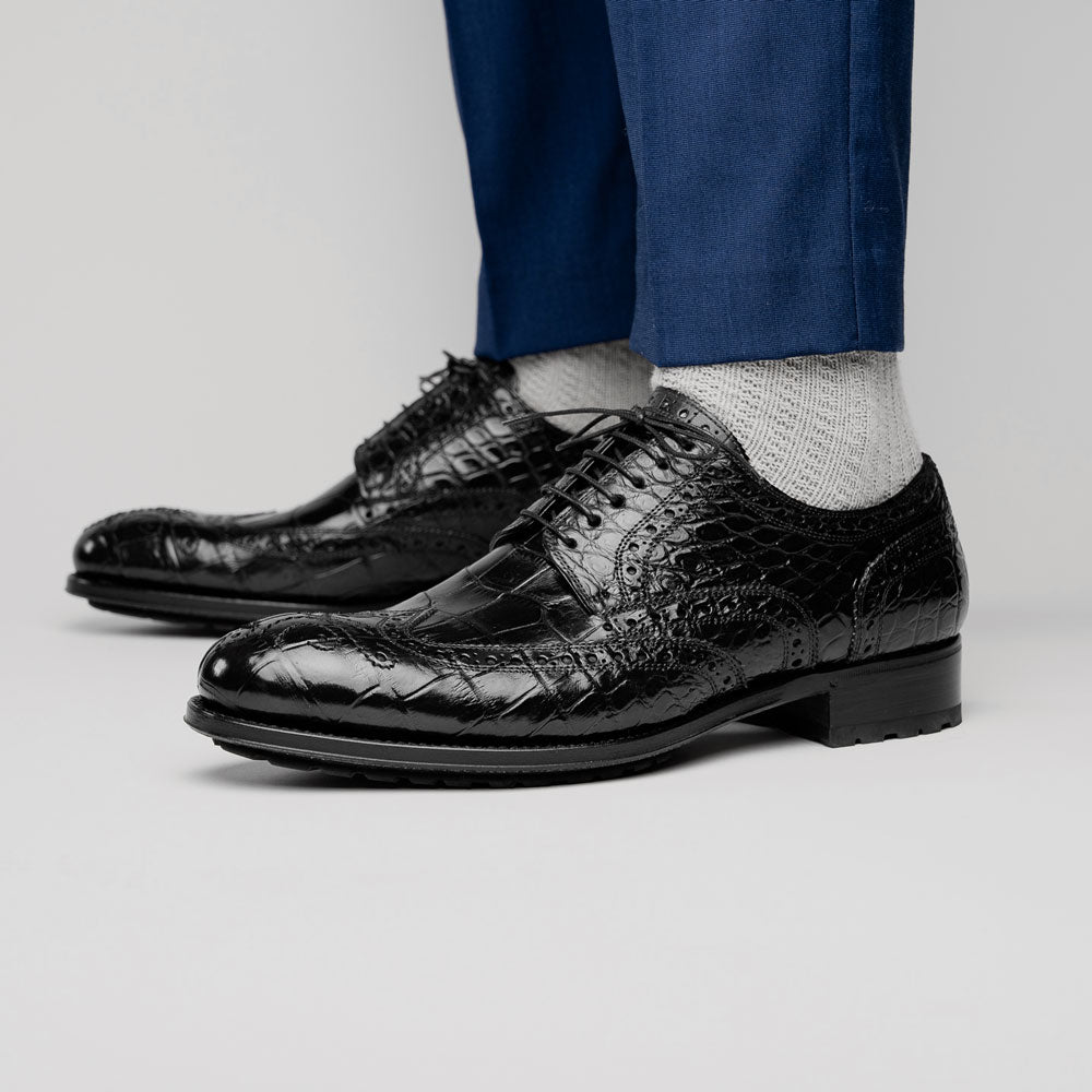 Caporicci 3318 Alligator Wingtip Shoes Black