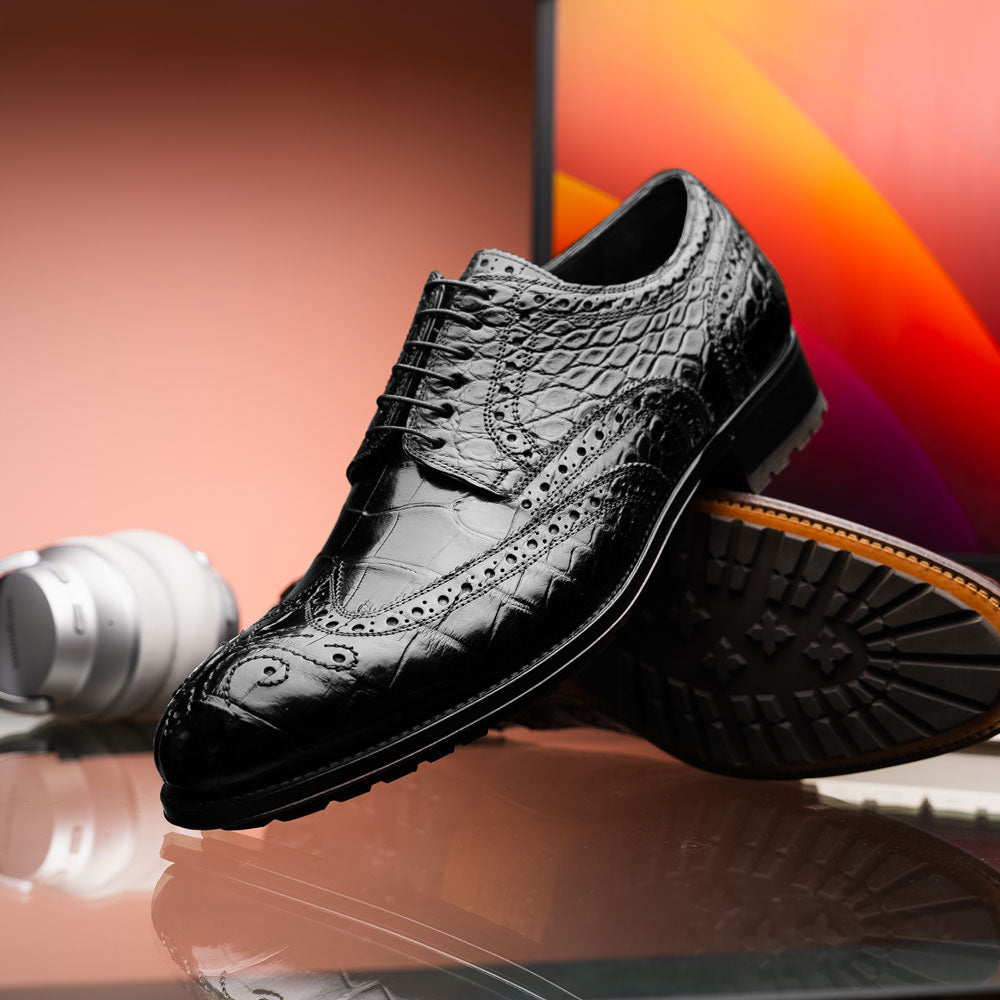 Caporicci 3318 Alligator Wingtip Shoes Black