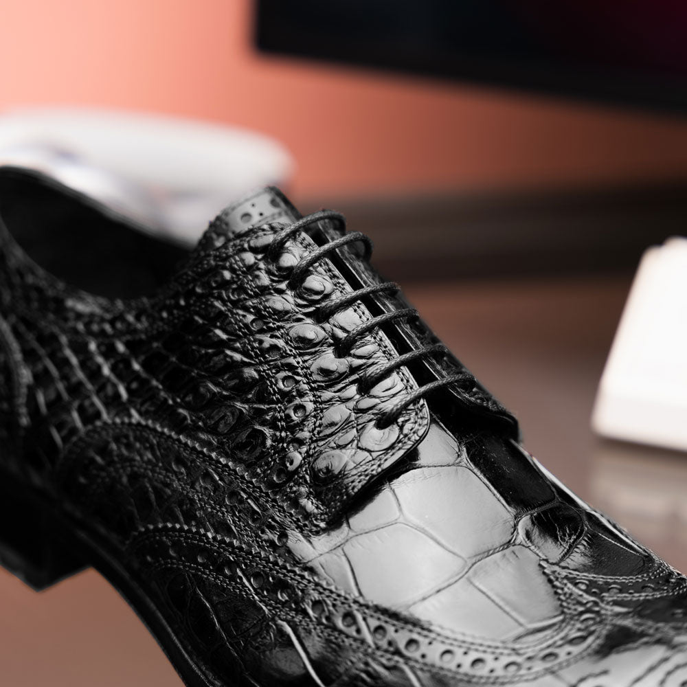 Caporicci 3318 Alligator Wingtip Shoes Black