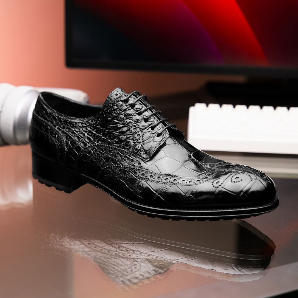 Caporicci 3318 Alligator Wingtip Shoes Black