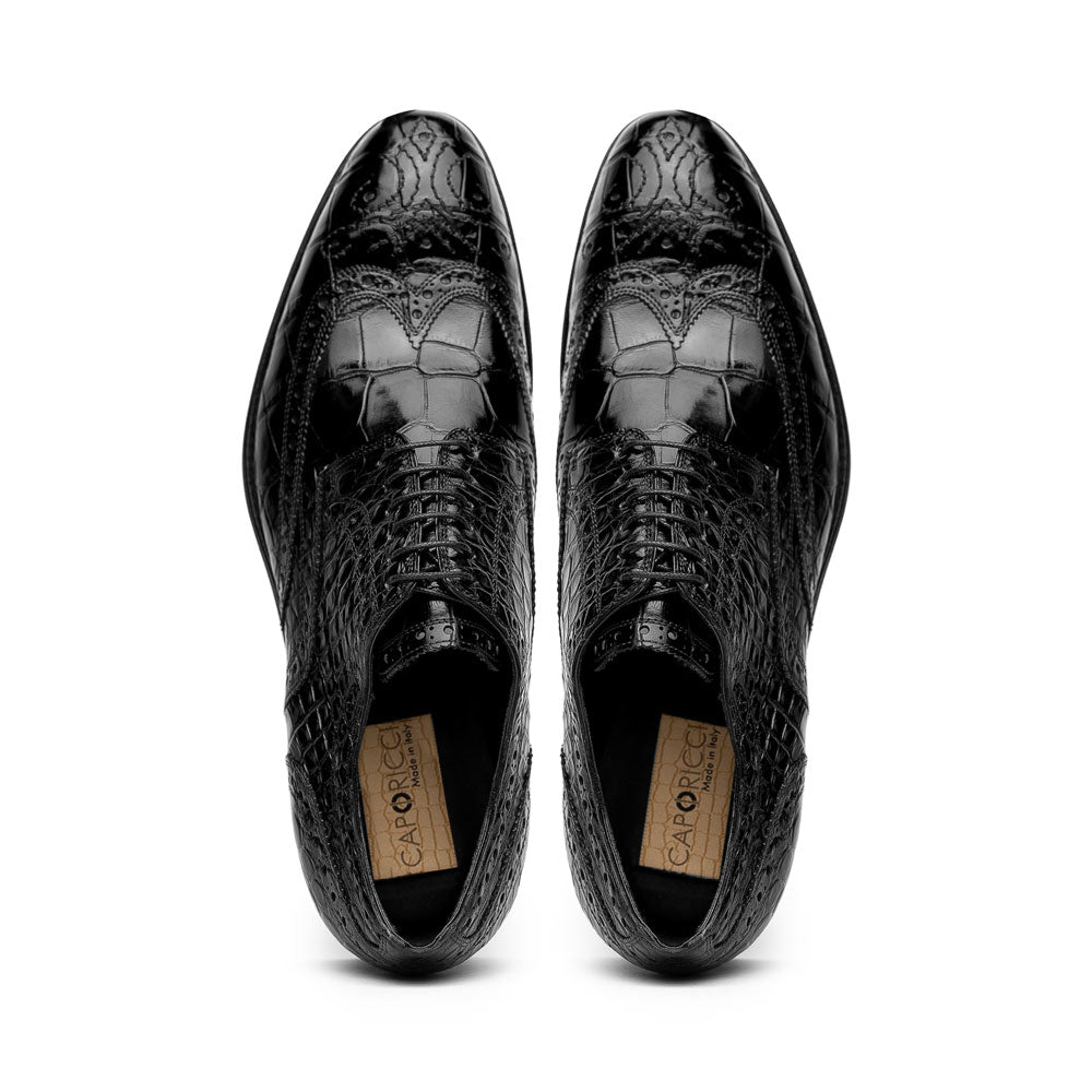 Caporicci 3318 Alligator Wingtip Shoes Black