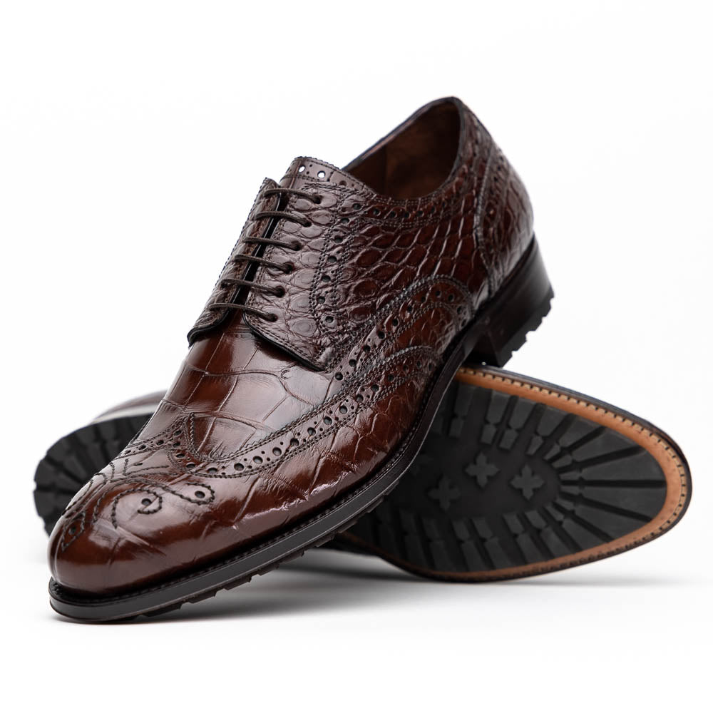 Caporicci 3318 Alligator Wingtip Shoes Castagno