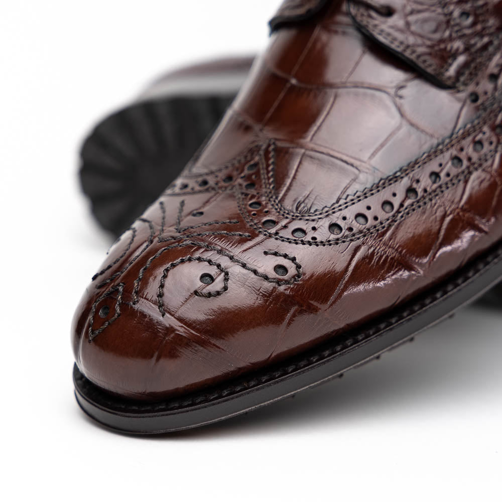 Caporicci 3318 Alligator Wingtip Shoes Castagno