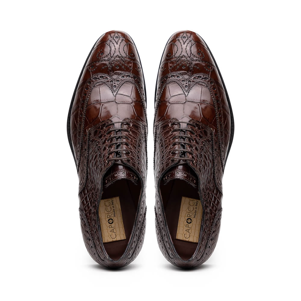 Caporicci 3318 Alligator Wingtip Shoes Castagno