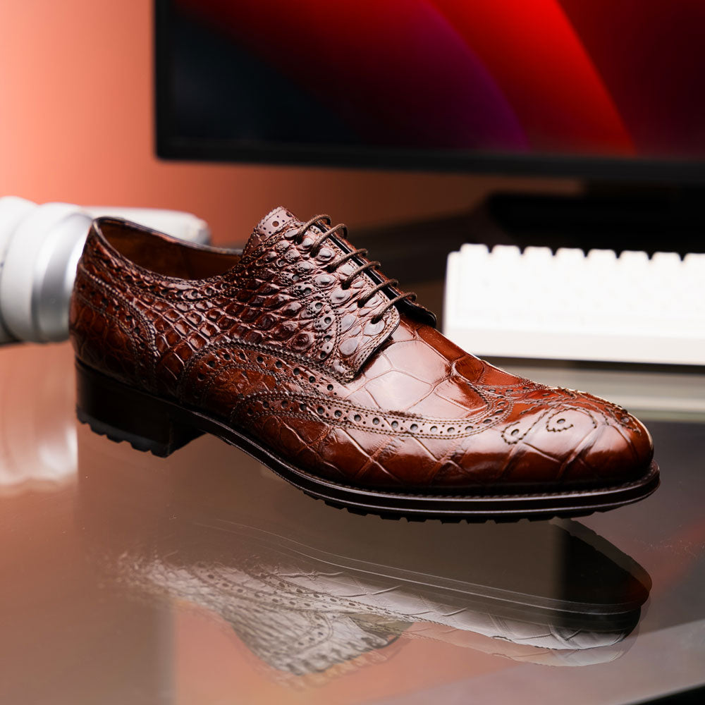 Caporicci 3318 Alligator Wingtip Shoes Gold  display picture 1