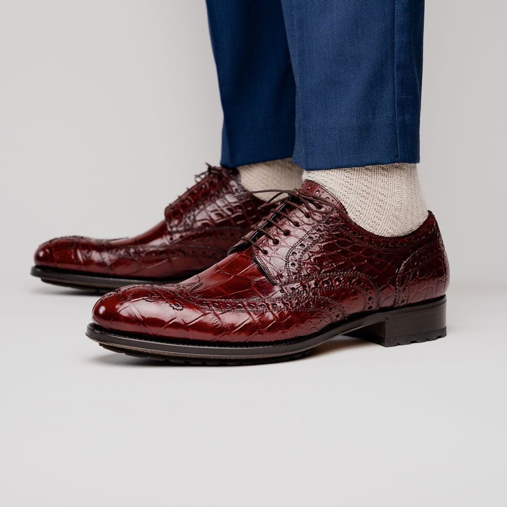 Caporicci 3318 Alligator Wingtip Shoes Sport Rust