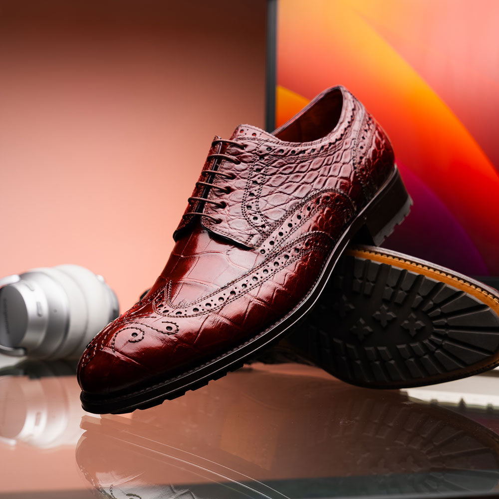 Caporicci 3318 Alligator Wingtip Shoes Sport Rust