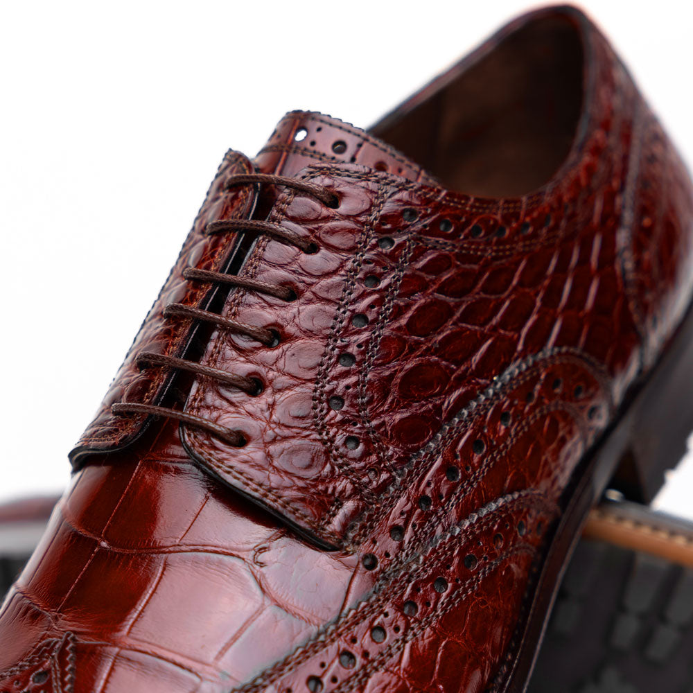 Caporicci 3318 Alligator Wingtip Shoes Sport Rust