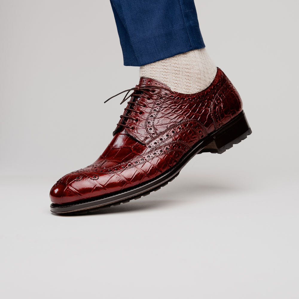 Caporicci 3318 Alligator Wingtip Shoes Sport Rust