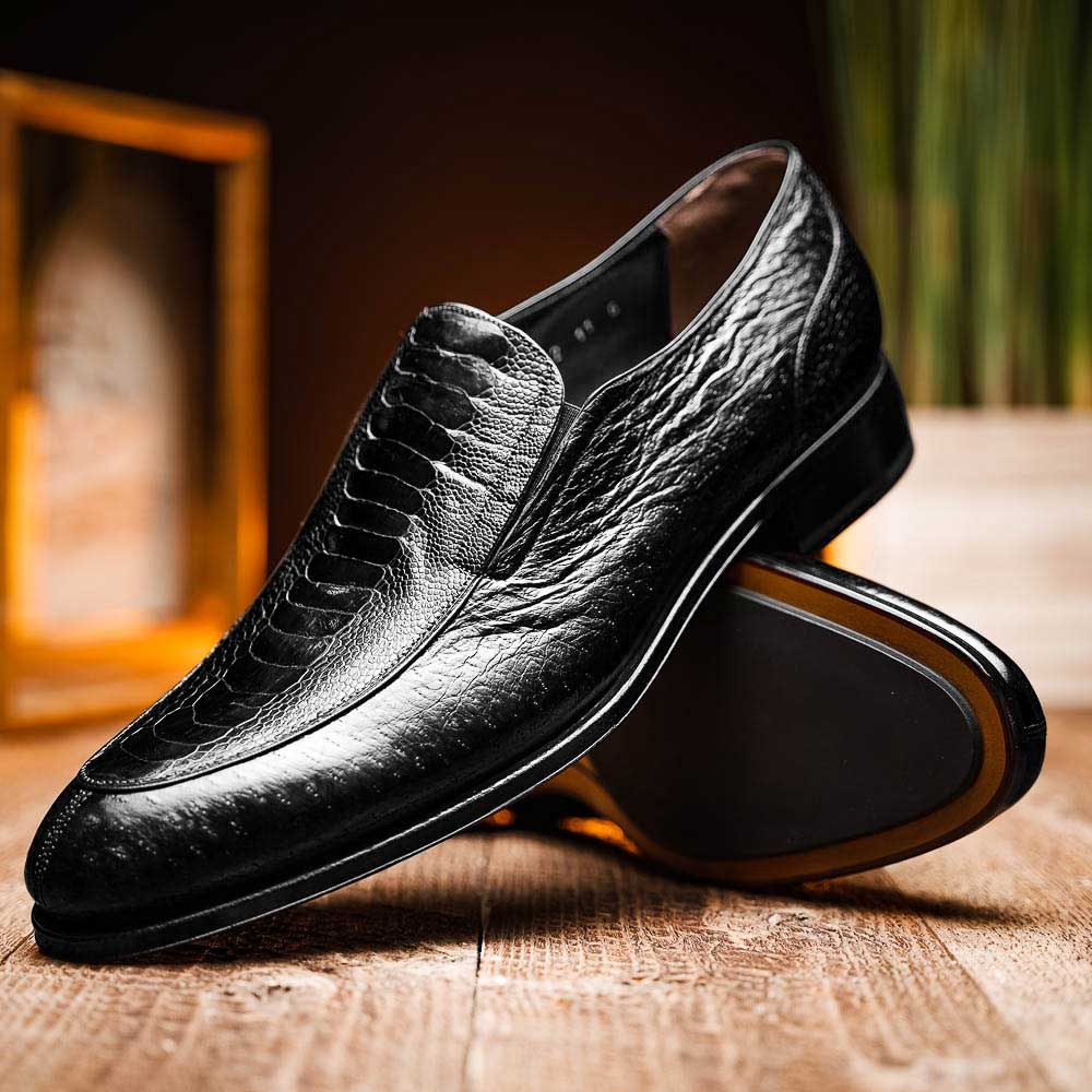 Caporicci 3324 Ostrich & Peccary Loafers Black | MensDesignerShoe.com