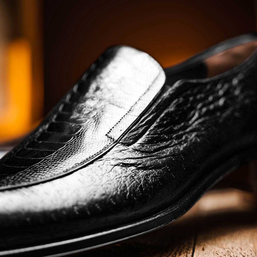 Caporicci 3324 Ostrich & Peccary Loafers Black | MensDesignerShoe.com