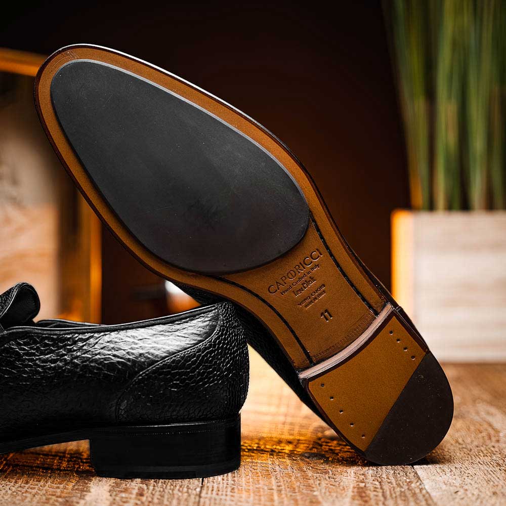 Caporicci 3324 Ostrich & Peccary Loafers Black