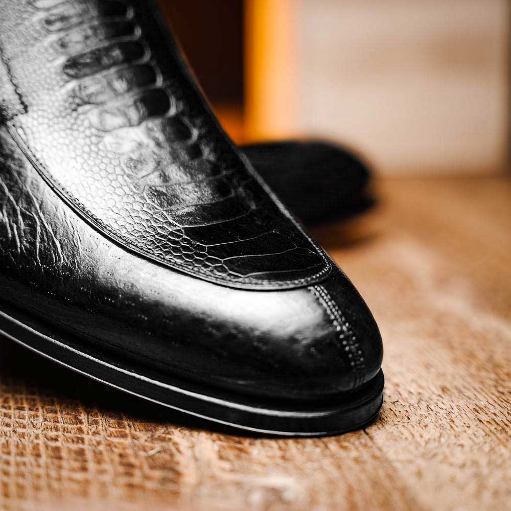 Caporicci 3324 Ostrich & Peccary Loafers Black