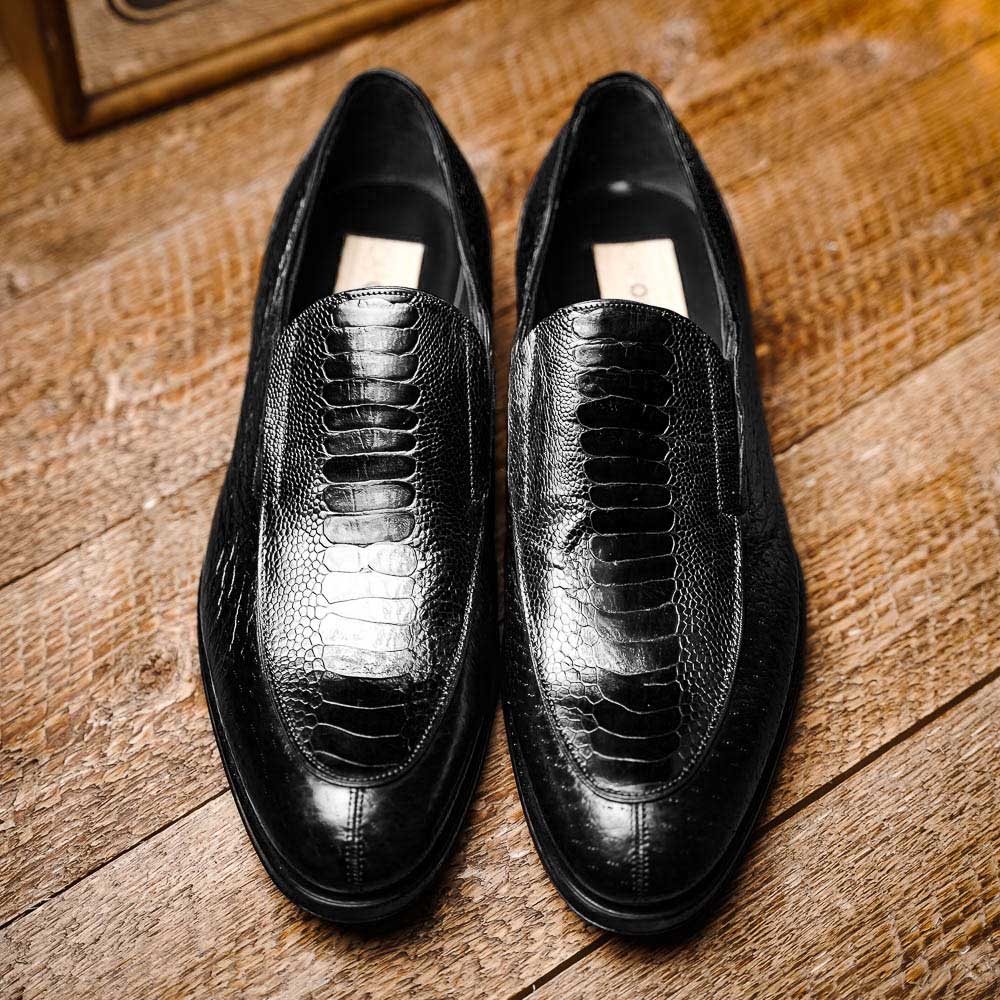 Caporicci 3324 Ostrich & Peccary Loafers Black