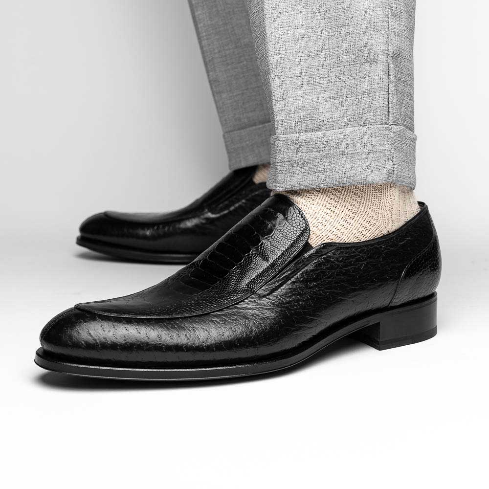 Caporicci 3324 Ostrich & Peccary Loafers Black