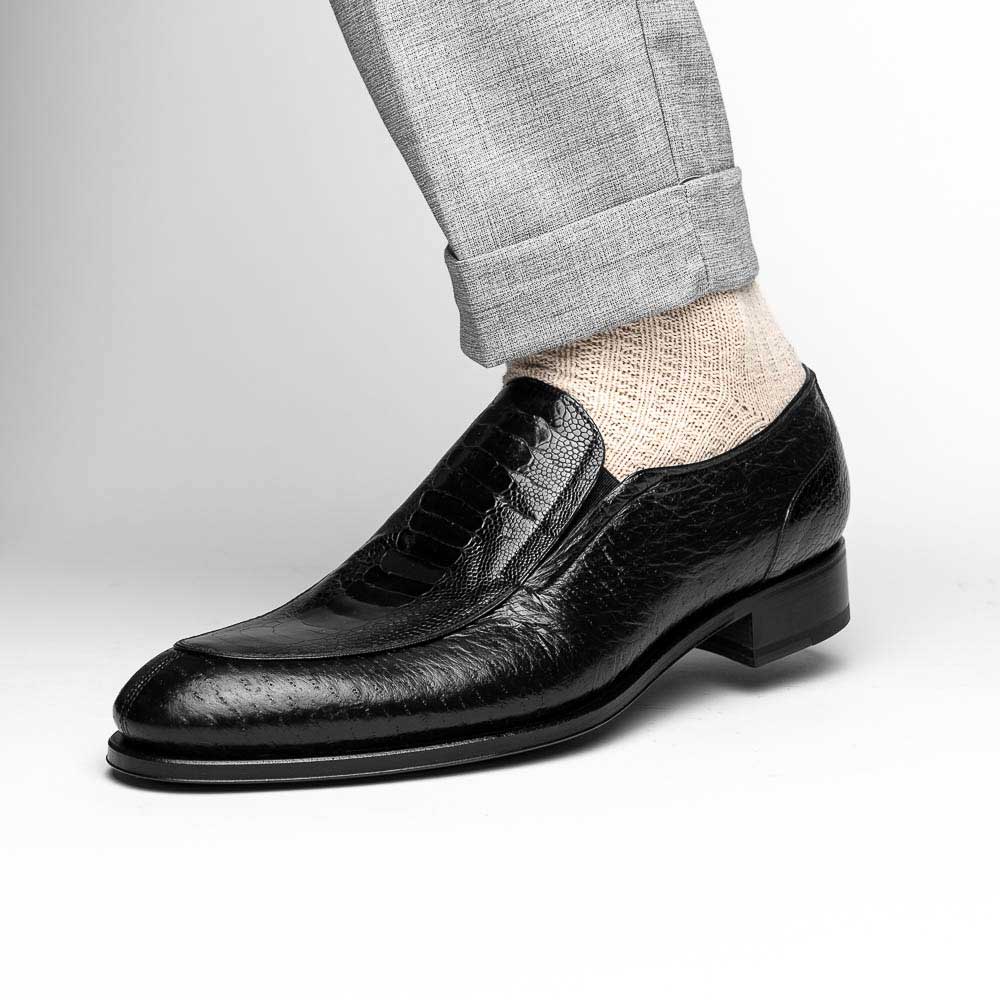 Caporicci 3324 Ostrich & Peccary Loafers Black
