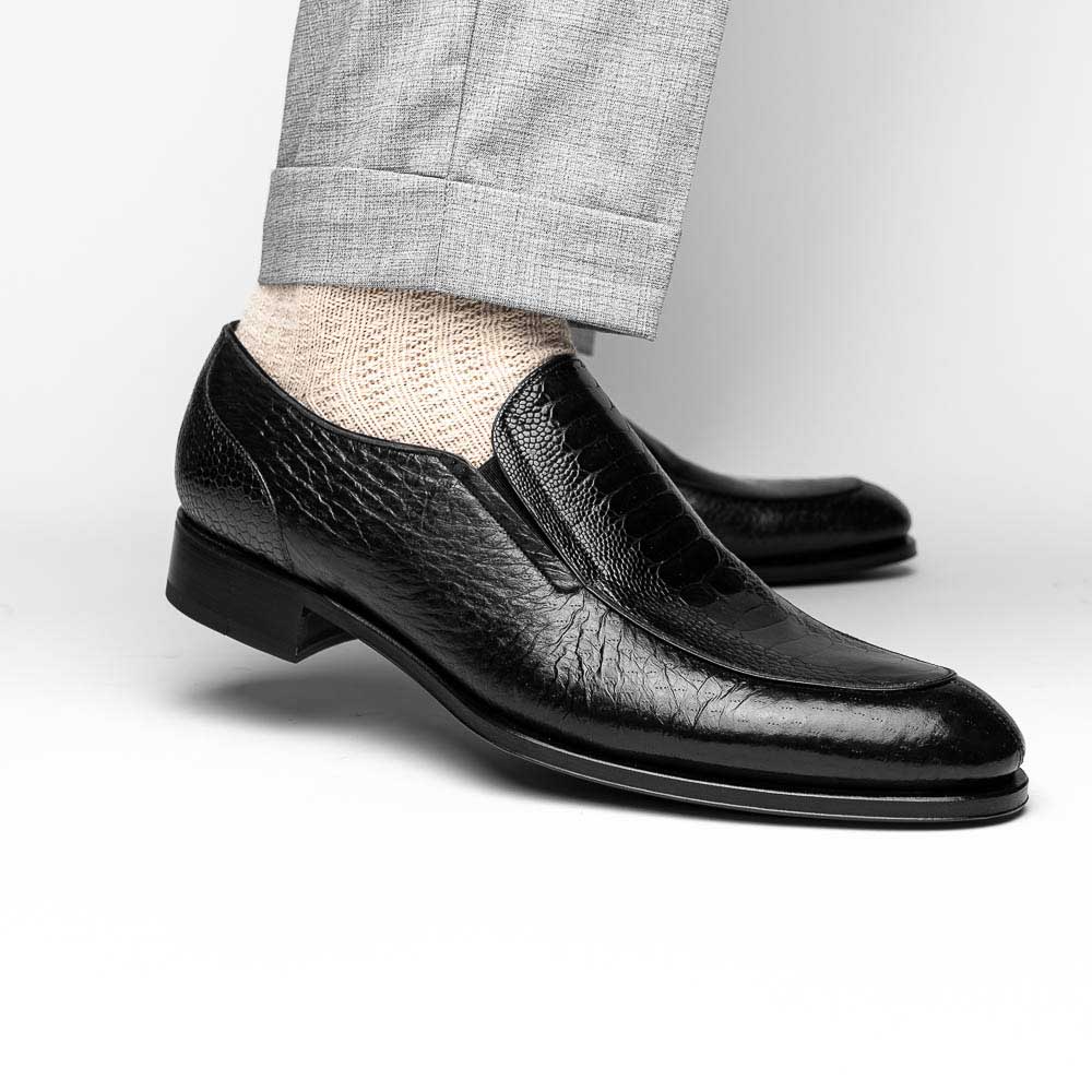 Caporicci 3324 Ostrich & Peccary Loafers Black