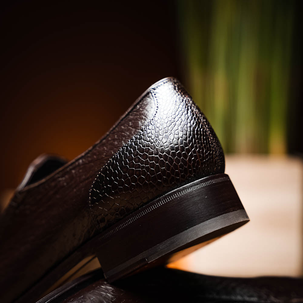 Caporicci 3324 Ostrich & Peccary Loafers Dark Brown
