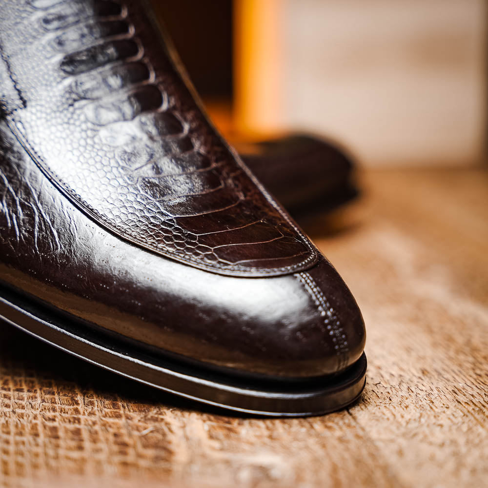 Caporicci 3324 Ostrich & Peccary Loafers Dark Brown