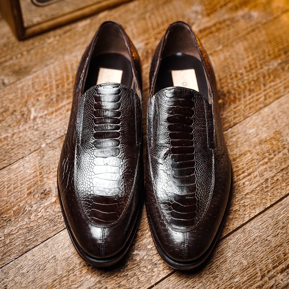 Caporicci 3324 Ostrich & Peccary Loafers Dark Brown