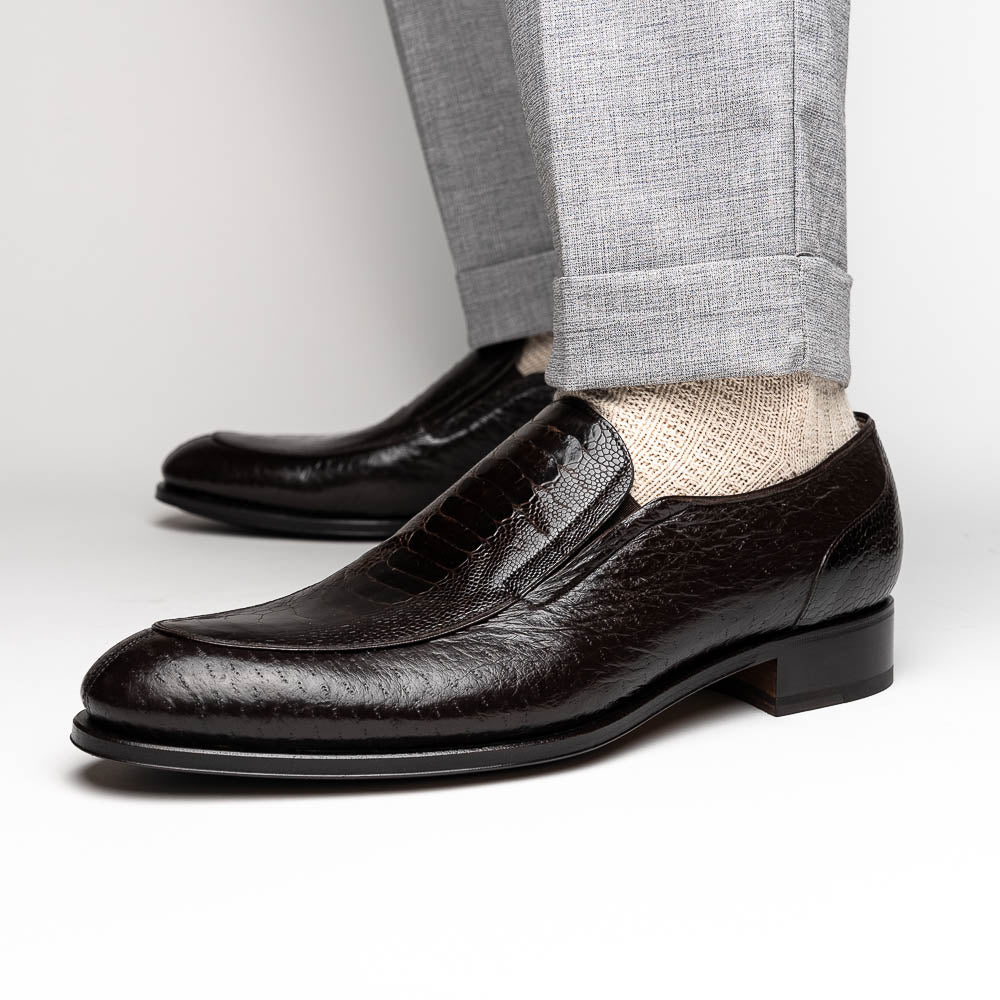 Caporicci 3324 Ostrich & Peccary Loafers Dark Brown