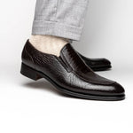 Caporicci 3324 Ostrich & Peccary Loafers Dark Brown