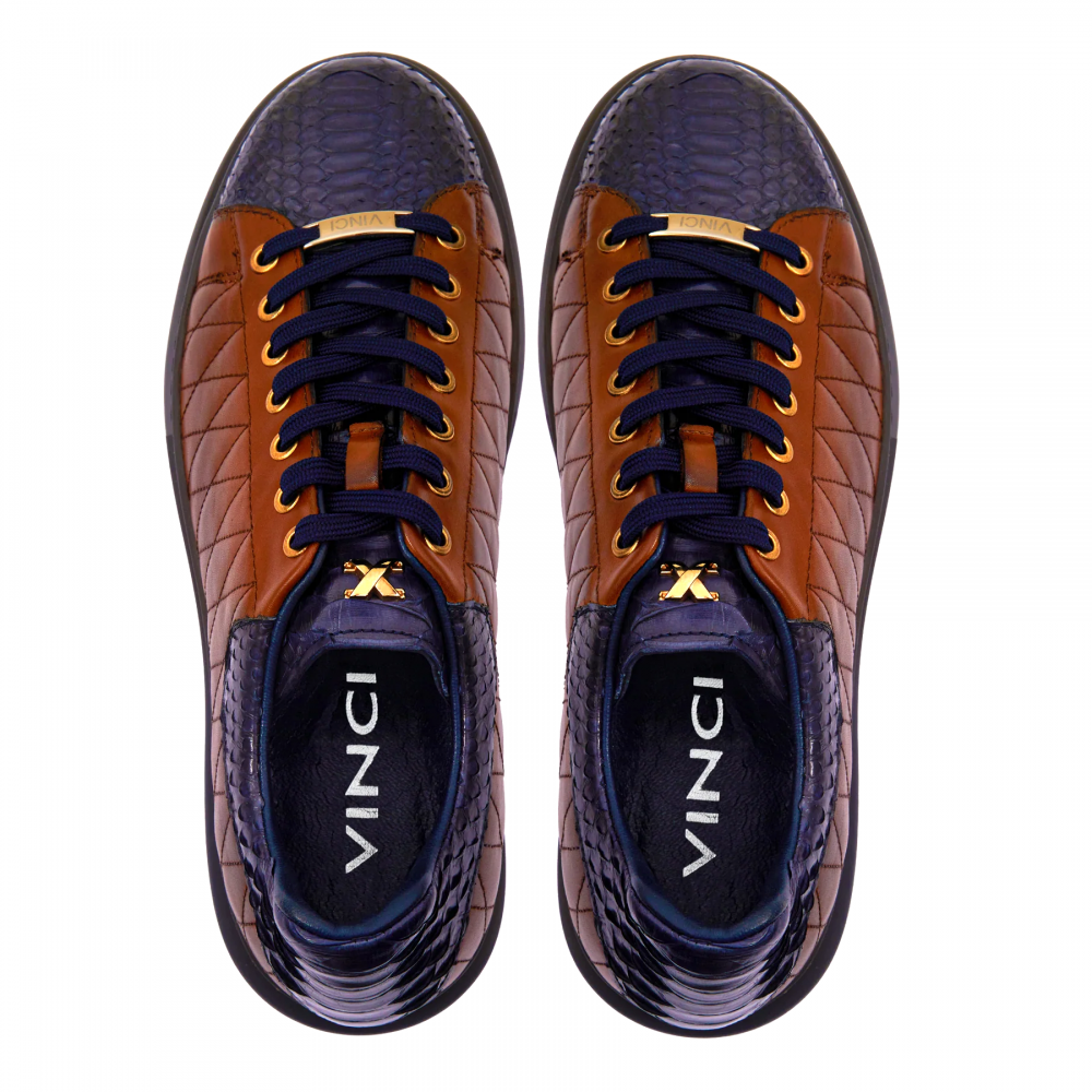 Vinci Leather The Adler Snk Leather Sneaker Limited Edition Tan & Navy (17474 S-1)