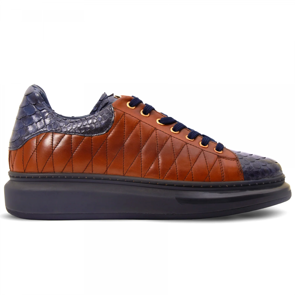 Vinci Leather The Adler Snk Leather Sneaker Limited Edition Tan & Navy (17474 S-1)