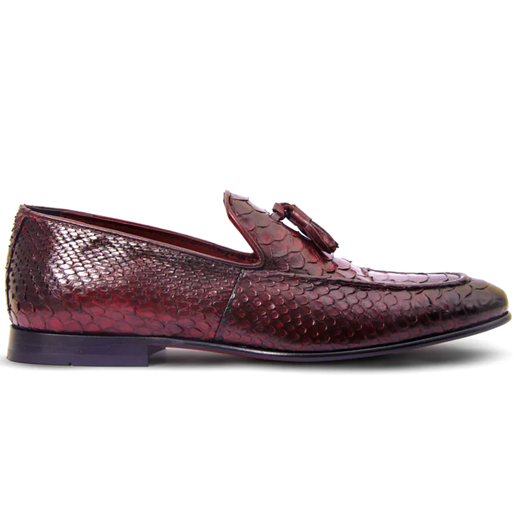 Vinci Leather The Bethesda Python Tassel Loafers Burgundy (18621 Y-1)