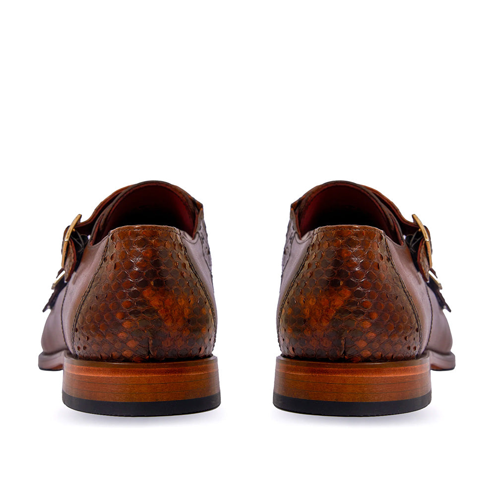 Vinci Leather The Bishkek Python Double Monk Strap Tan
