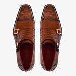 Vinci Leather The Bishkek Python Double Monk Strap Tan