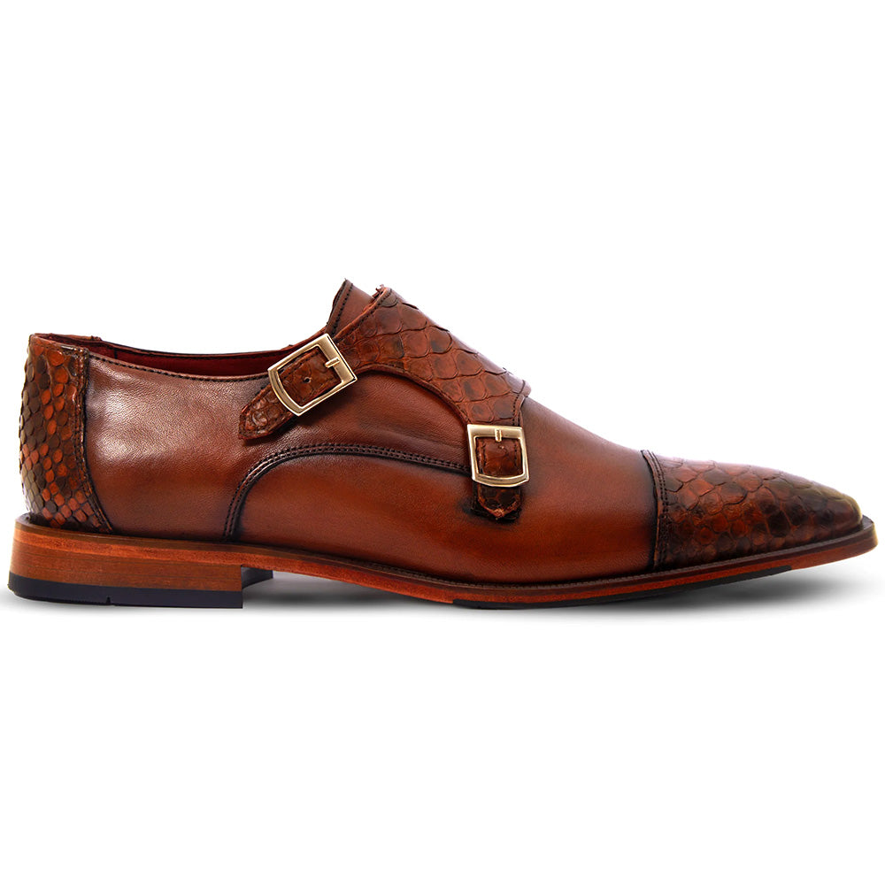 Vinci Leather The Bishkek Python Double Monk Strap Tan