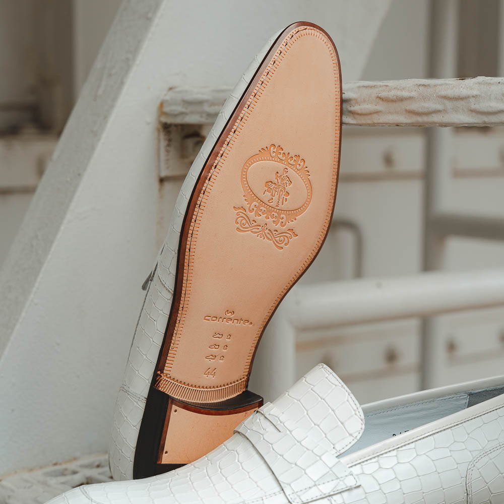 Corrente C019-3470 Croco Leather Loafer Shoes White