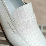 Corrente C019-3470 Croco Leather Loafer Shoes White