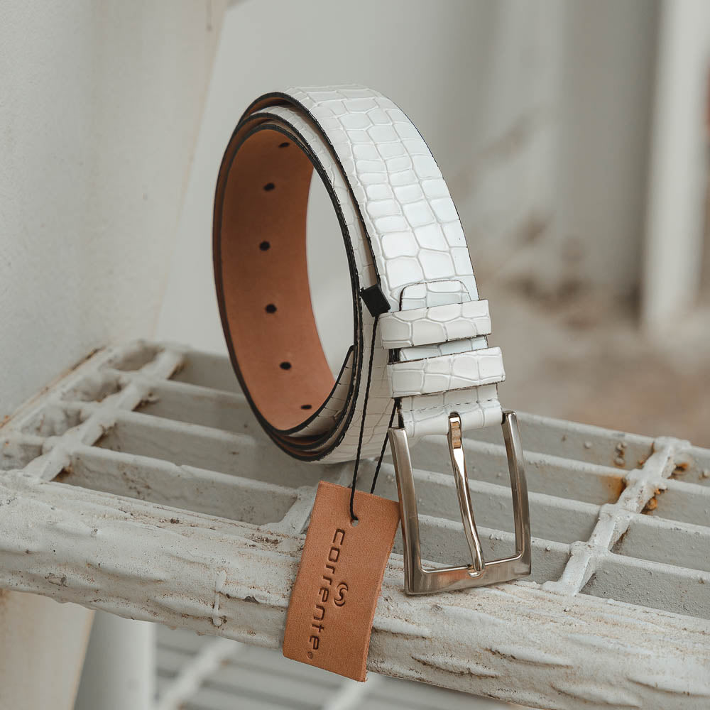 Corrente CBelt-3470 Croco Leather Belt White