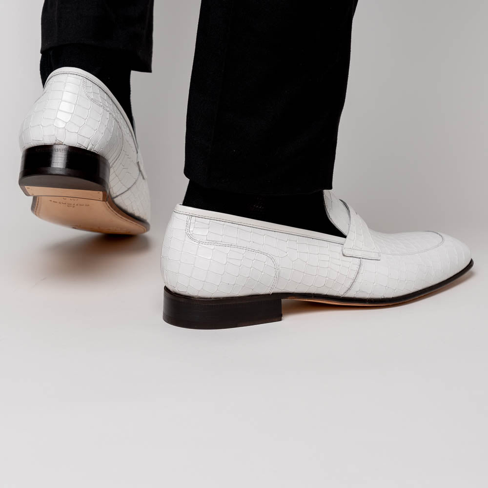 Corrente C019-3470 Croco Leather Loafer Shoes White