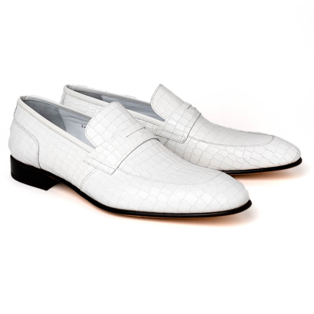 Corrente C019-3470 Croco Leather Loafer Shoes White