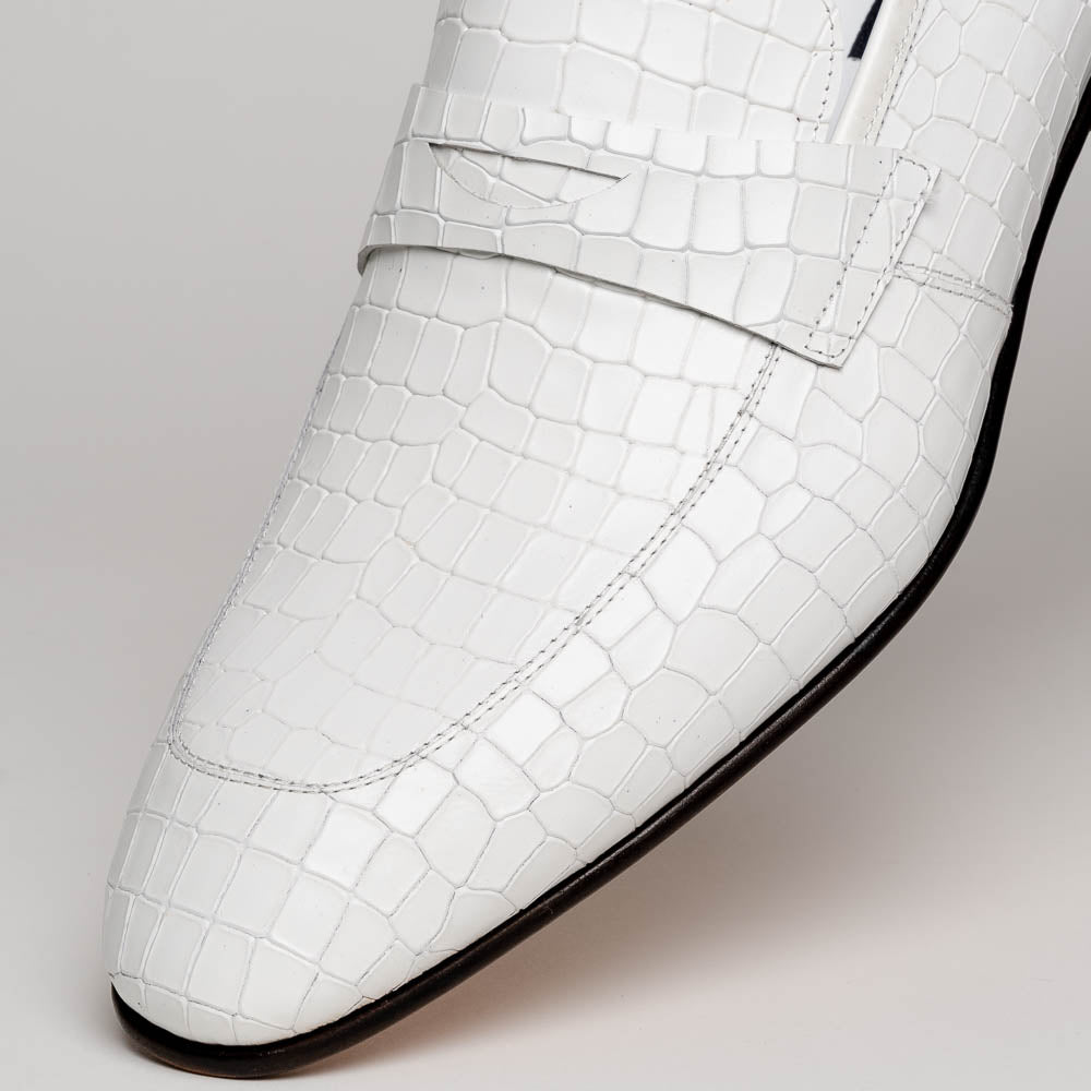 Corrente C019-3470 Croco Leather Loafer Shoes White