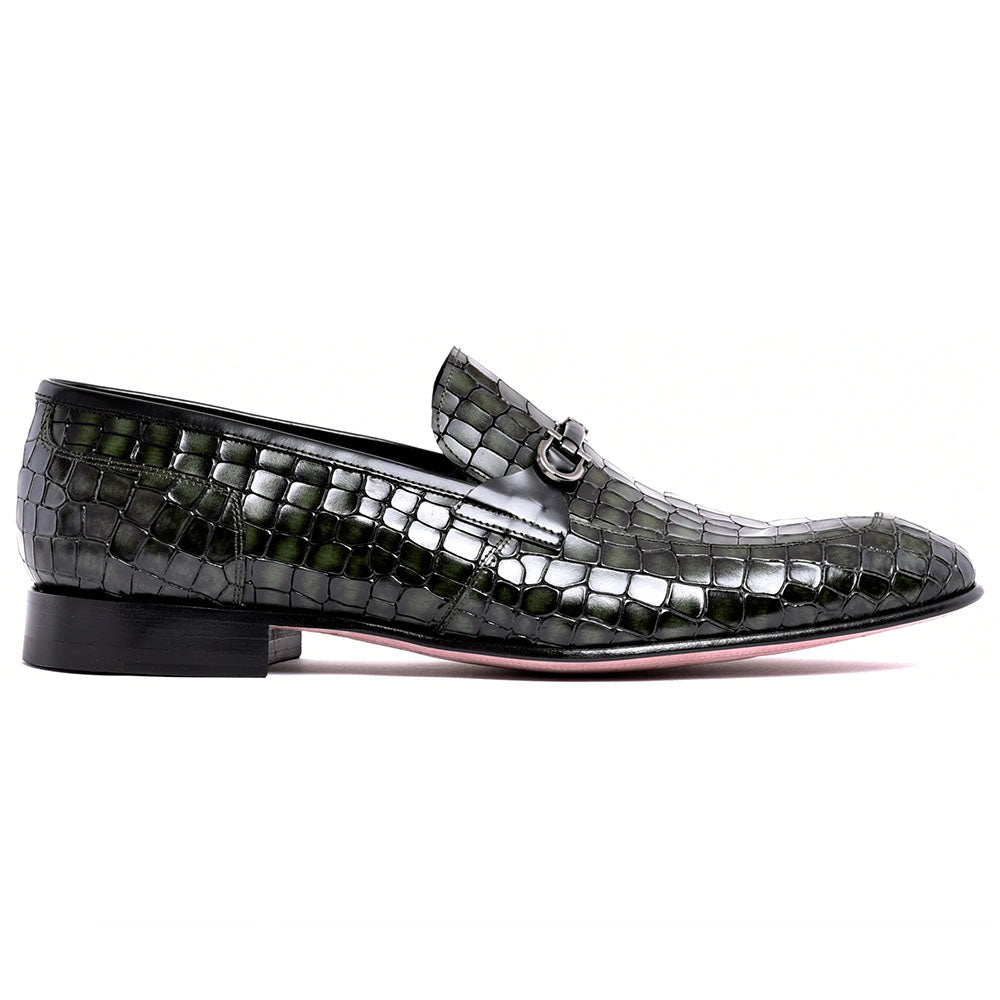 Corrente C01708-3470BC Crocodile Embossed Leather Bit Loafer Green
