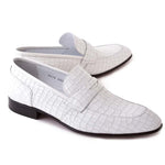 Corrente C01706-3470C Crocodile Embossed Penny Loafers White