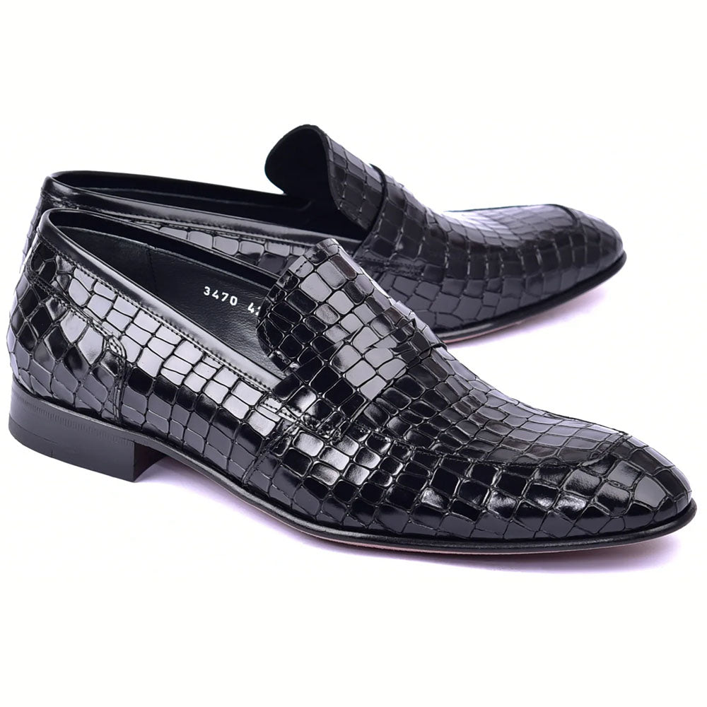 Corrente C123-3470 Croco Leather Loafers Black