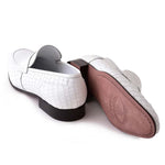 Corrente C01706-3470C Crocodile Embossed Penny Loafers White