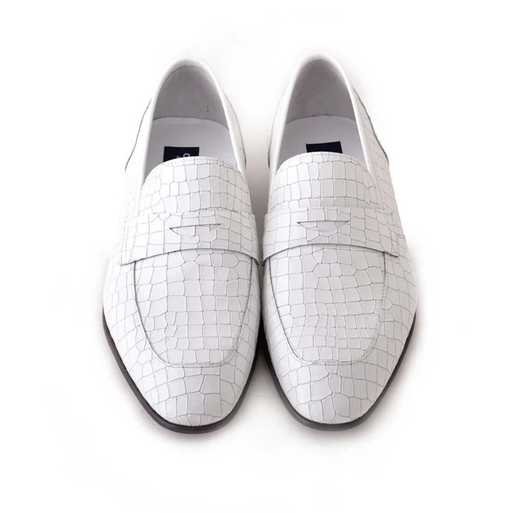 Corrente C01706-3470C Crocodile Embossed Penny Loafers White