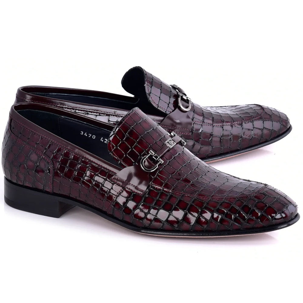 Corrente C01709-3470BC Croco Leather Buckle Loafer Burgundy