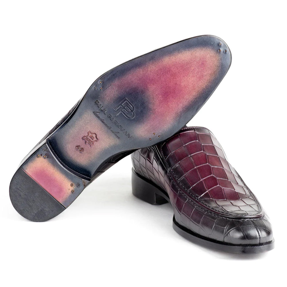 Paul Parkman Textured Croco Leather Loafers Purple