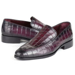 Paul Parkman Textured Croco Leather Loafers Purple