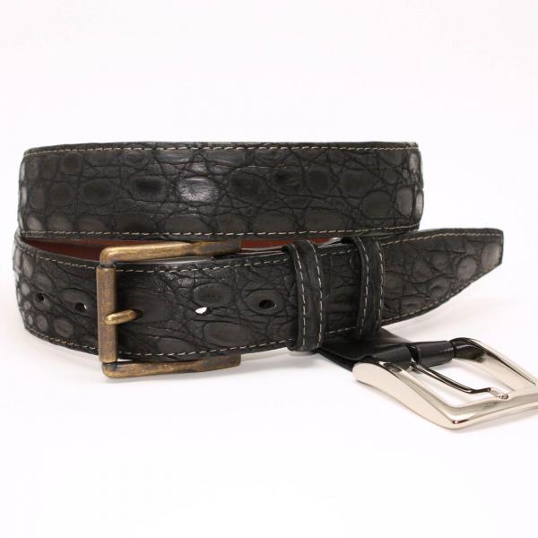 Torino Leather 35mm Burnished Matte Caiman - Black