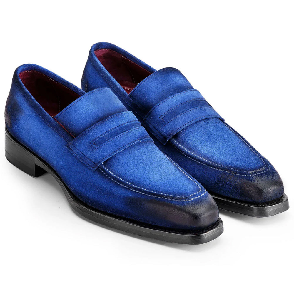 Paul Parkman Suede Goodyear Welted Loafers Blue Antique