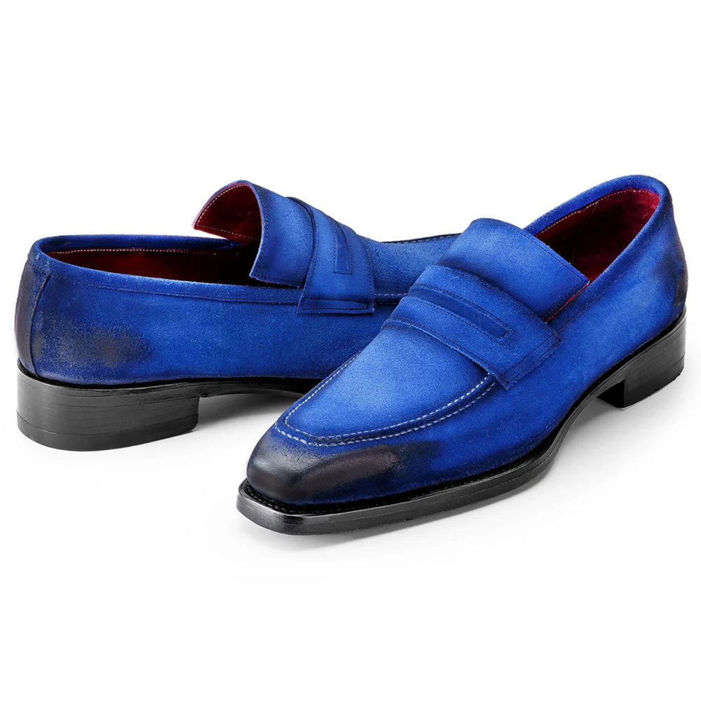 Paul Parkman Suede Goodyear Welted Loafers Blue Antique