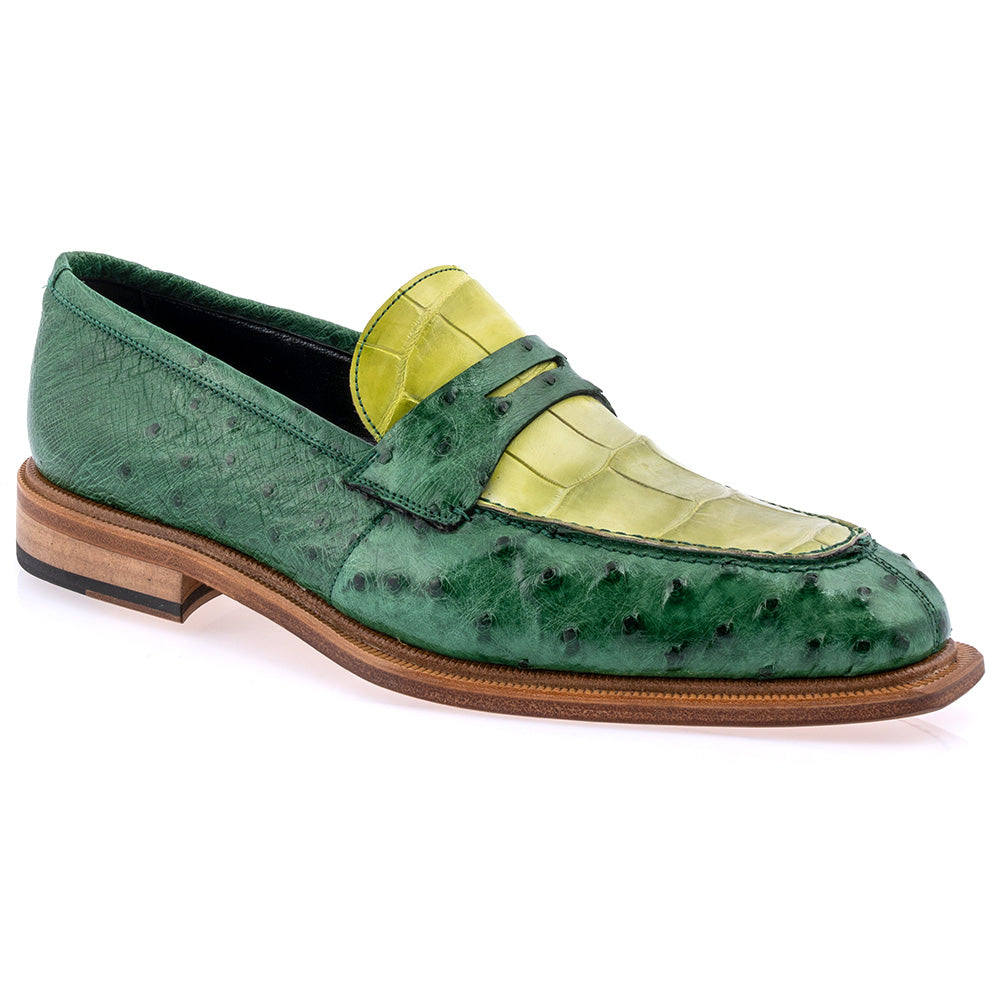 Mauri 3862 Couture Ostrich & Alligator Penny Loafer Cyprus / Crispy Green